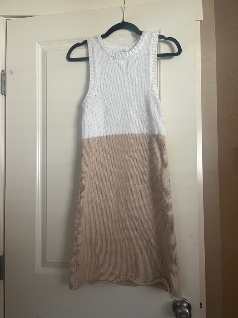 emory park White and Beige Knit Colorblock Mini Dress
